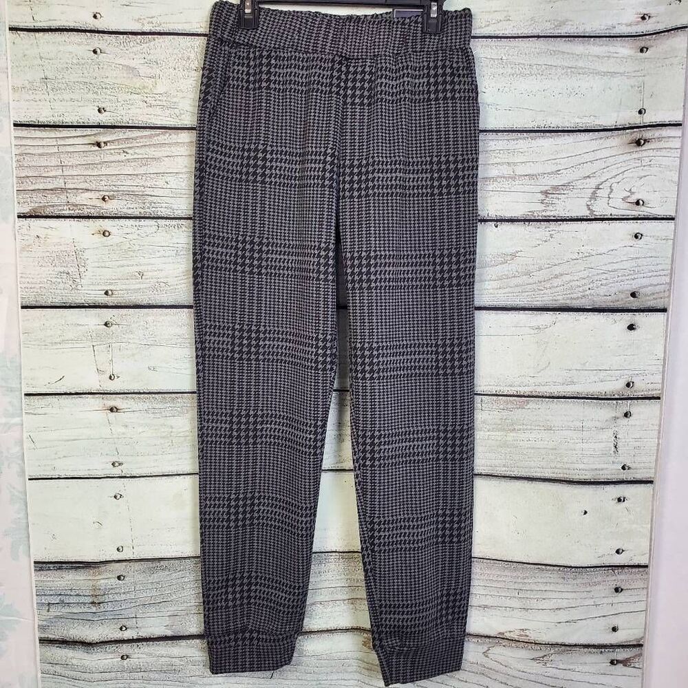Lark + Grey Women’s Pull-On Pants Large Black White Houndstooth Stretch Ankle Tr